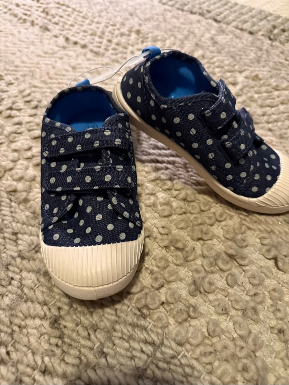 Cat & Jack Navy Polka Dot Velcro Sneakers for Kids 12t 12c denim nwt hook loop